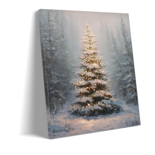 Toile murale sapin de Noël forêt enneigée impression giclée 80x120cm sans cadre