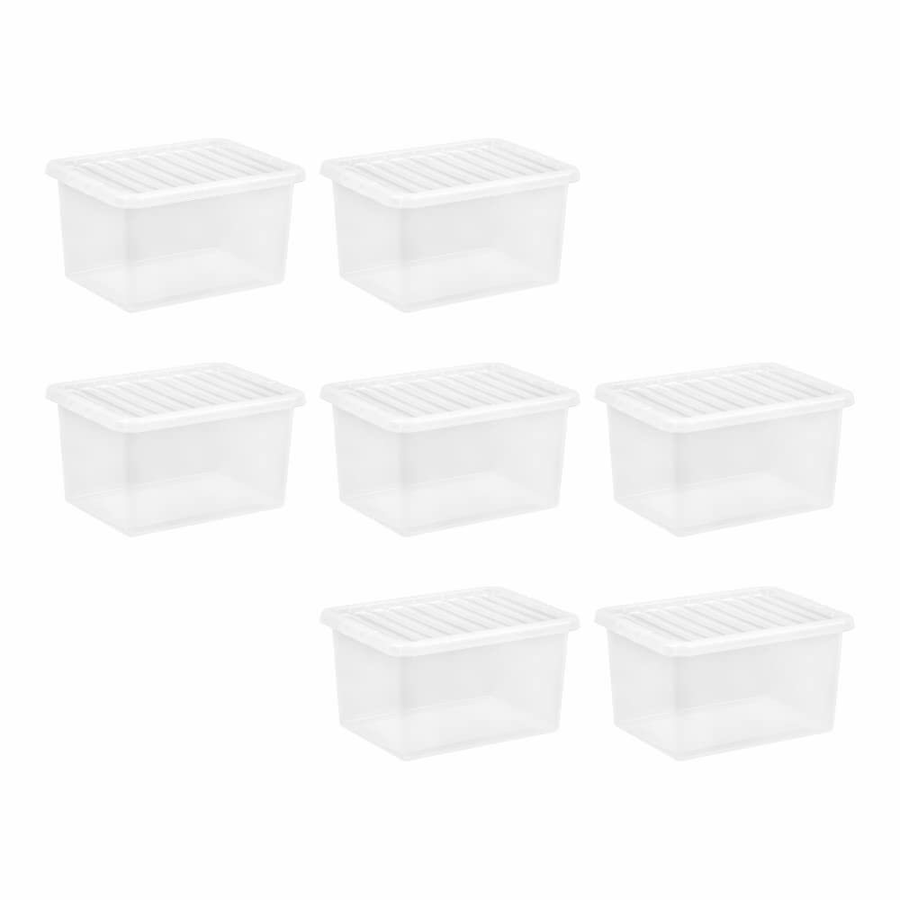 JMS we create smile (Set of 7) 25L Litre Crystal Clear Transparent Plastic Large Storage Boxes With Lids Storage Containers Stackable Boxes For Shoes Toys Garage Office Home & Kitchen