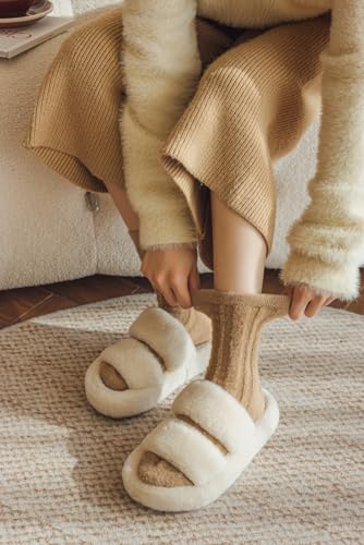 Image of Kelabia Women Fuzzy Socks Warm Fluffy Soft Japanese Thick Slipper Cute Aesthetic Fleece Long Socks