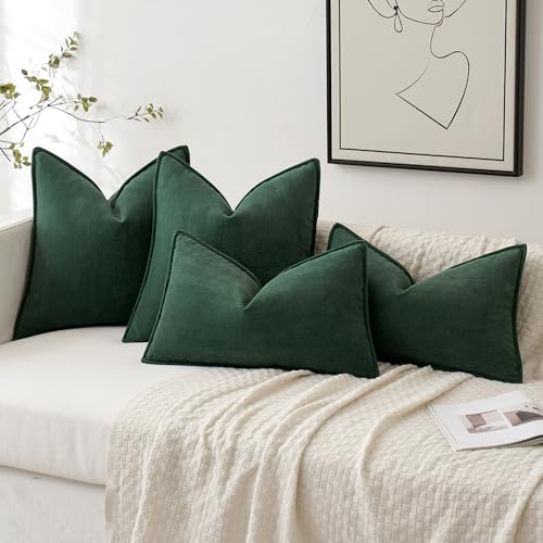 MIULEE 2er Kissenbezug 45x45 Dunkelgrün Chenille Kissenhülle zierkissen – Ansicht 2