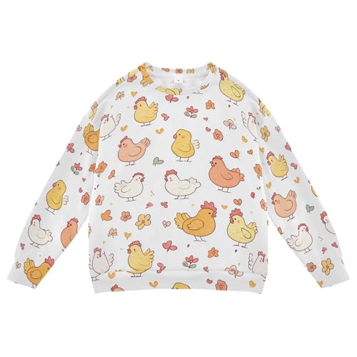 JUNZAN Cartoon Cute Chicken White Little Boys Hooded Sweatshirt Fleece Outerwear for Kids Sports 4T