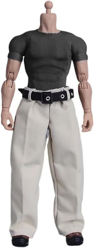 1/12 Scale Male Clothes, Tight Short Sleeves Elastic T-Shirt Top Clothes Outfit Costume for 6inch Muscle Collection Doll (Grey)