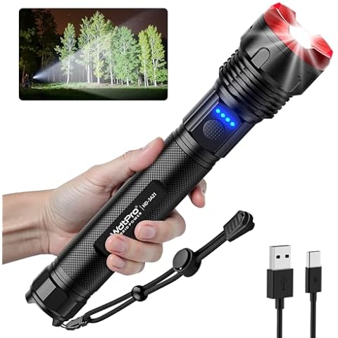 WdtPro Rechargeable Flashlights High Lumens, 980000 lumens Super Bright Flashlight, Powerful LED Flashlight with 5 Modes, Adjustable Focus, IPX7 Waterproof, Type-C & USB Charging for Emergencies Cover