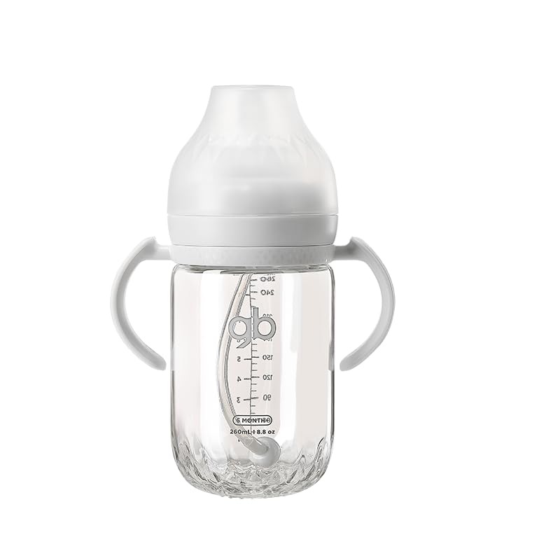 gb Platinum Series Glass Baby Bottle 6oz 180ml, BPA-Free, Anti-Colic, Silicone Pacifier, Wide Neck, Heat-Resistant Borosilicate Glass, for 0+ Months, M-Size Pacifier Leak-Proof, Easy to Clean