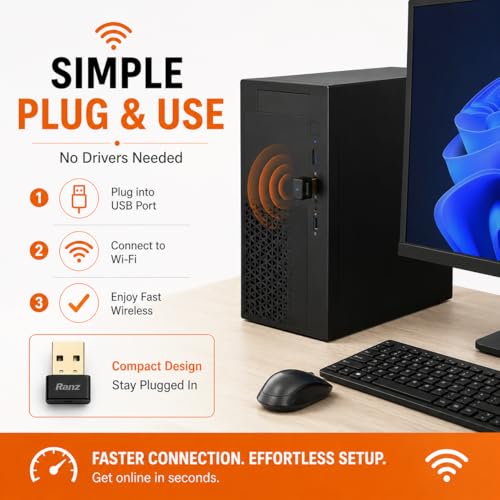 Image of Ranz USB WiFi Adapter for PC - 450Mbps 2.4GHz Wireless Dongle for Desktop & Laptop | Plug & Play | Windows 11 /10 /8 /7 | Compatible | Nano USB WiFi Receiver