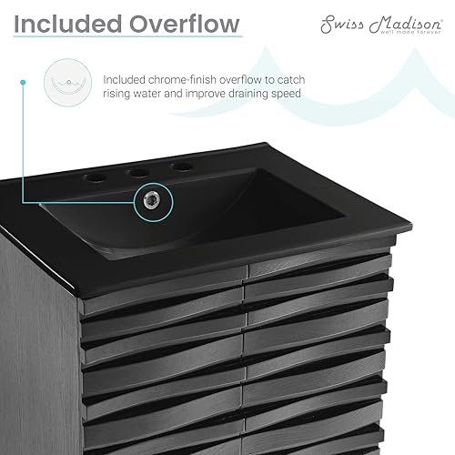 Image of Swiss Madison Cascade 24 in. Black Oak Bathroom Vanity with Black, 3-Hole Ceramic Sink Top