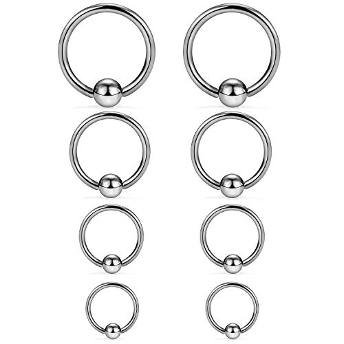 Scerring 8Pcs 14G G23 Titanium Captive Bead Ring Nose Rings Hoop Helix Daith Cartilage Tragus Earrings Nipple Eyebrow Body Piercing 10Mm 12Mm 14Mm 16Mm #TOP4