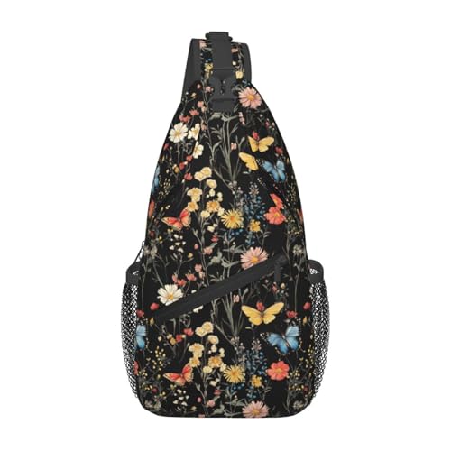 Image of SUPLUCHOM Sling Bag Wildflower Botanical Butterfly Flower Hiking Daypack Crossbody Shoulder Backpack Travel Chest Pack for Men Women