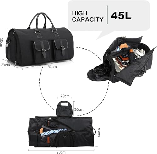 Image of Handcuffs Convertible Garment Duffel Bag for Travel |Large Size Carry On Satchel for Men and Women - 2 in 1 Hanging Suitcase Suit Travel Bag (Black-1)