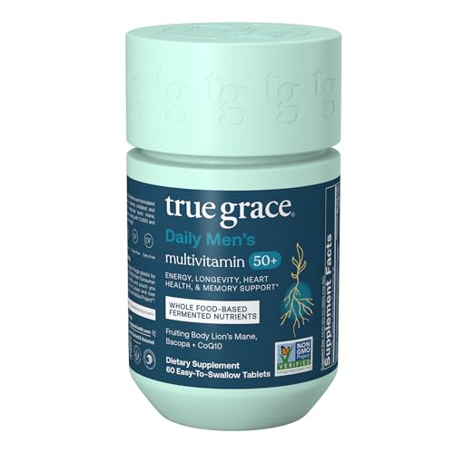 True Grace Daily Men’s Multivitamin 50+ - 60 Easy-to-Swallow Tablets - Immune, Energy, Longevity & Memory Support - Gluten Free, Soy Free, Vegan - 30 Servings