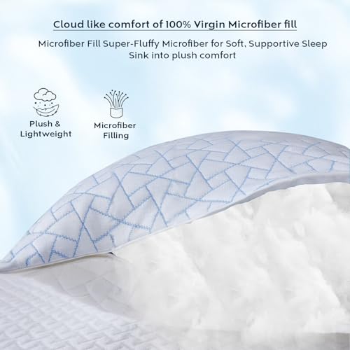 Image of AYKA Premium Cooling Microfiber Pillow for Sleeping, Set of 4 | 17x27 Inch Hotel Luxury Bed Pillows | 100% Virgin Fiber Fill, Soft & Fluffy | Neck Support for Side, Back & Stomach Sleepers