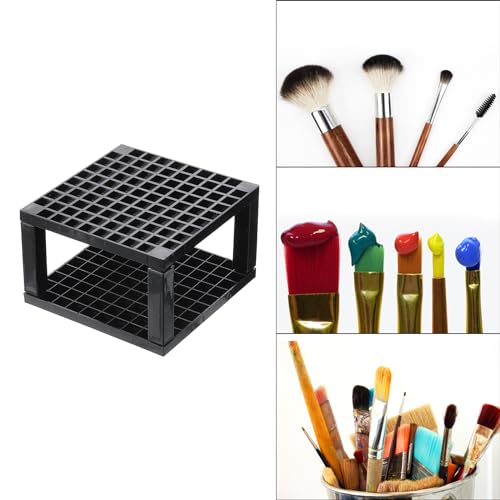 Image of PATIKIL 1pcs Paint Brush Holder, Paint Brush Storage Organizer 96 Holes Plastic Paint Storage Desk Stand Square for Artist Desk Makeup Pencil, Black
