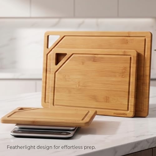 MACOOLDO 3-Piece Bamboo Cutting Board Box Set, Juice Grooves, Easy-Grip — view 5