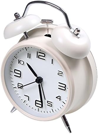 jiemei 4 Twin Bell Alarm Clock Battery Operated, Loud Mechanical Wind-Up Alarm Clock with Stereoscopic Dial, Nightlight, Non Ticking(White)