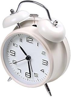 jiemei 4 Twin Bell Alarm Clock Battery Operated, Loud Mechanical Wind-Up Alarm Clock with Stereoscopic Dial, Nightlight, Non Ticking(White)
