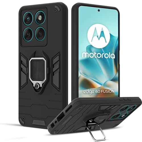 Image of A rtistque Armor Bumper Back Case Cover for Motorola Edge 60 Fusion 5G | | Edge 60 Fusion 5G | Stylish Ring Holder & Stand | Shockproof TPU | 360 Degree | Moto Edge 60 Fusion 5g Back Cover - Black