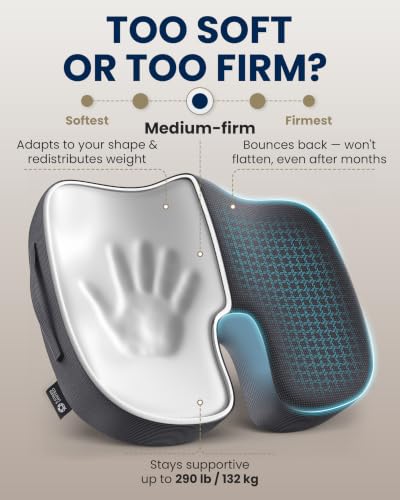 Image of 5 STARS UNITED Seat Cushion - Memory Foam Chair Cushion for Tailbone Pain Relief - Ergonomic Support for Coccyx, Sciatica & Butt - Office, Desk & Gaming Chair, Car Seat, Wheelchair, Airplane, D Gray