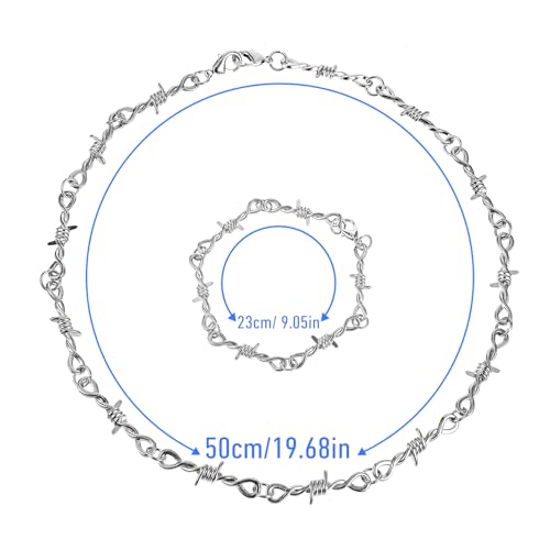 Yolev Barbed Wire Necklace and Bracelet Set Punk Thorns Barbed Wire Choker Silver Metal Grunge Jewelry Barb Wire Necklace Hiphop Rock Goth Chain for Men Women Y2k Daily Versatile Fashion3