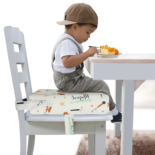 Image of Toddler Booster Seat for Dining Table, Portable Booster Seat for Kitchen Chair, 4 Inch High-Density Foam Cushion with Adjustable Safety Straps and Non-Slip Bottom, Perfect for Kids Travel and Daily