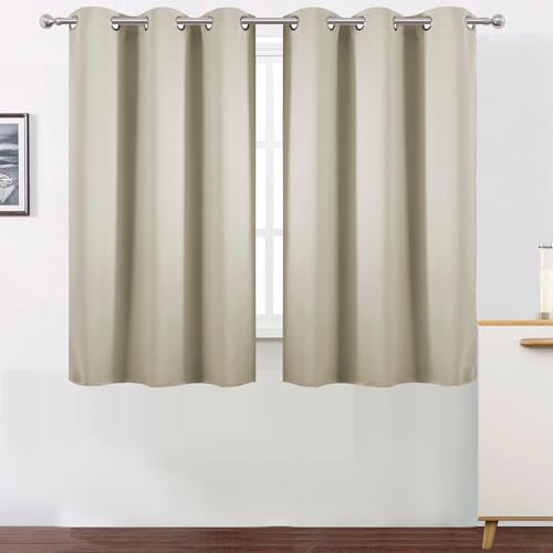 Image of LEMOMO Light Beige Blackout Curtains 42 x 54 Inch Length Set of 2 Panels Grommet Bedroom Curtains for Living Room