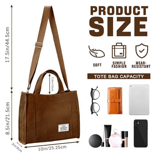 Image of Corduroy Tote Bag for Women Small Satchel Bag Mini Tote Bag Aesthetic Crossbody Handbag - School Work Travel Shopping
