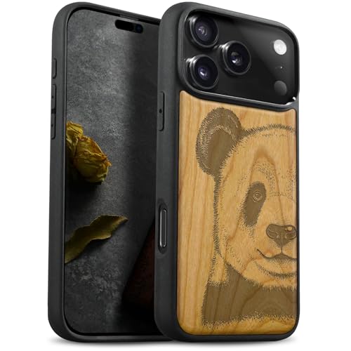 Coque iPhone 17 Pro Magsafe antichoc étui téléphone bois cerisier panda