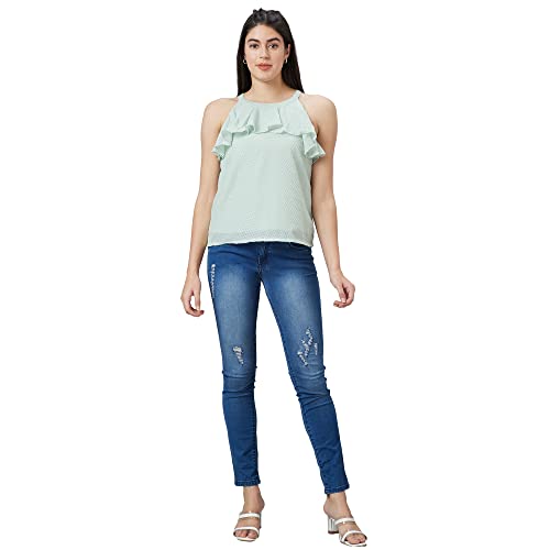 Image of Globus Women White Solid Sleeveless Top