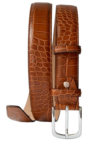 Image of Men's Italian Crocodile Embossed Leather Belt | Genuine Italian leather. Refined crocodile embossed texture. 35mm (1.38 inch) dress width. Handmade in Italy. Gift boxed.