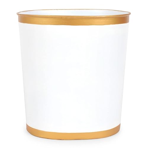 Jaye's Studio Mattie Line - Cubo de basura ovalado y basura, borde dorado y acabado, pintado a mano, metal hecho a mano, cubo de basura para