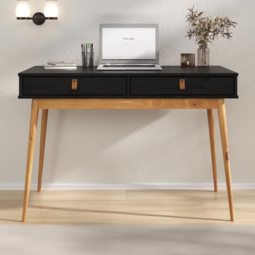IDIMEX Bureau Wanda avec 2 tiroirs, en pin Massif, Bureau en Bois, Coloris Noir et chêne