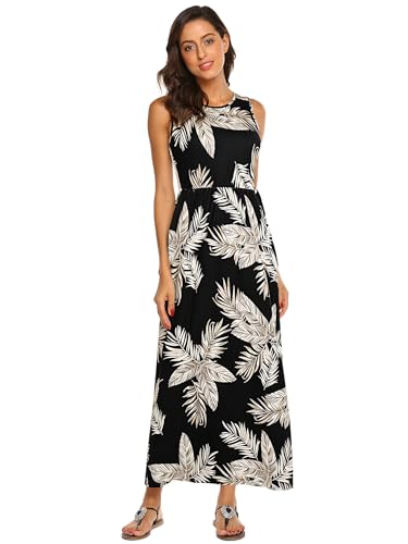 Image of Hount Women's Summer Sleeveless Striped Flowy Casual Long Maxi Dress with Pockets