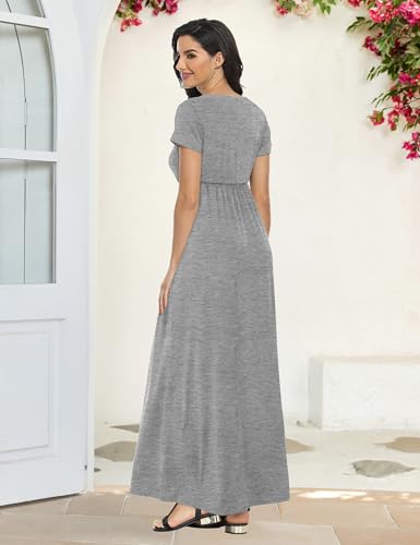 Image of Lacavocor Womens Short Sleeve Maxi Dresses Empire Waist Long Dress