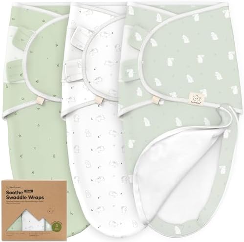 KeaBabies Newborn Swaddles with Zippers, 3pk Baby Swaddle (Bunnies, 0-3M)