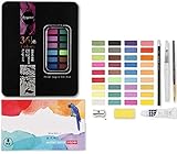 ✔✔✔ Contenido del envío: el juego de acuarela consta de 36 colores de agua, 10 papel de acuarela, 2 pinceles para depósito de agua, 1 esponja que absorbe el agua, 1 pintura de acuarela blanca, 1 pincel de acuarela, 1 paleta de mezcla, 1 caja de pintura metálica portátil y 1 funda negra