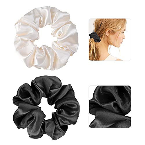 2 Pack Satin Hair Scrunchies, Kuaima Satin Hair Ties for Women Girls Soft Scrunchies for Frizz Prevention Hair Accessories Gift