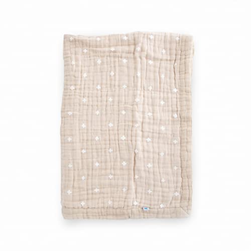 Image of Little Unicorn Taupe Cross Cotton Muslin Quilt Receiving Blanket | 100% Cotton | Super Soft | Babies and Toddlers | 30” x 40” | Machine Washable