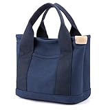Small Canvas Tote Bag for Women,Mini Totes Bags with Pockets, Cute Bible Handbag with Zipper Travel Top Handle Purse with Compartments Satchel Handbags for Work,Shopping,Beach,no Long Strap,Blue