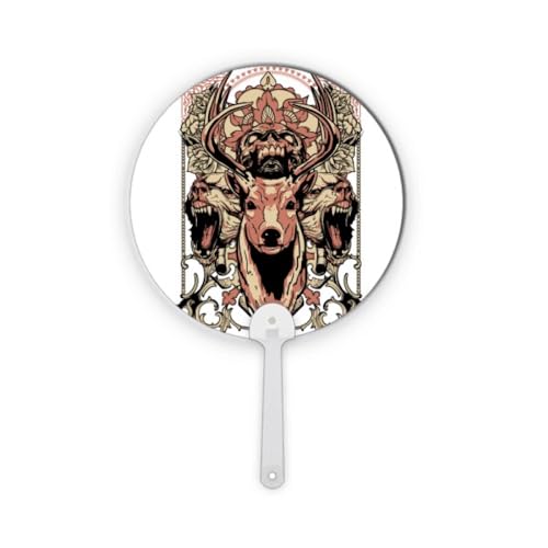 Éventail portable rond en plastique déco fleurs et cerf ours