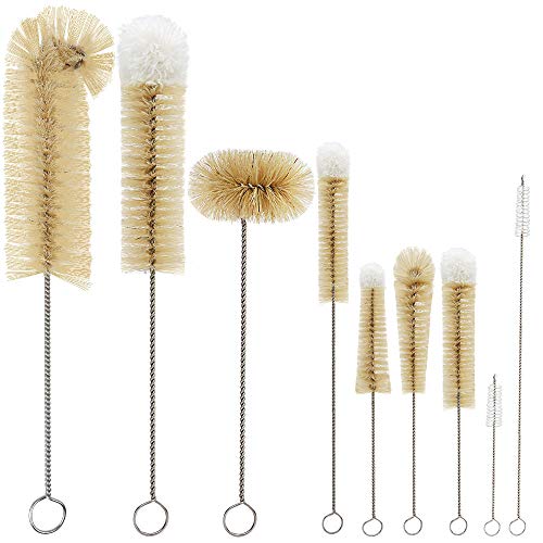 MASTERTOP Juego de 9 Cepillos para Botellas de Cerdas de Coco Largos y Flexibles Juego de Cepillo de Limpieza para Taza,...