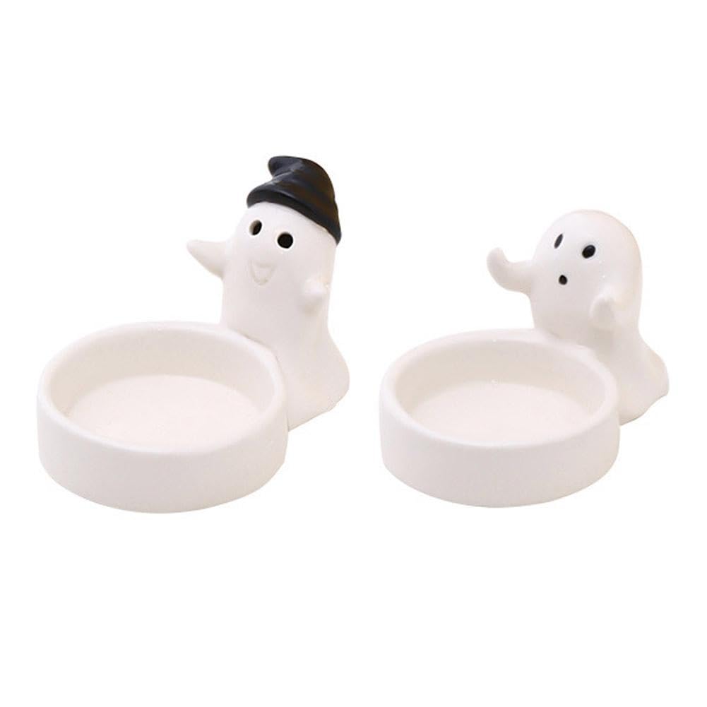 3 Halloween-Geister-Kerzenhalter Aus Keramik – Weiß, Ca. 12 Cm, Für Deko & Partys