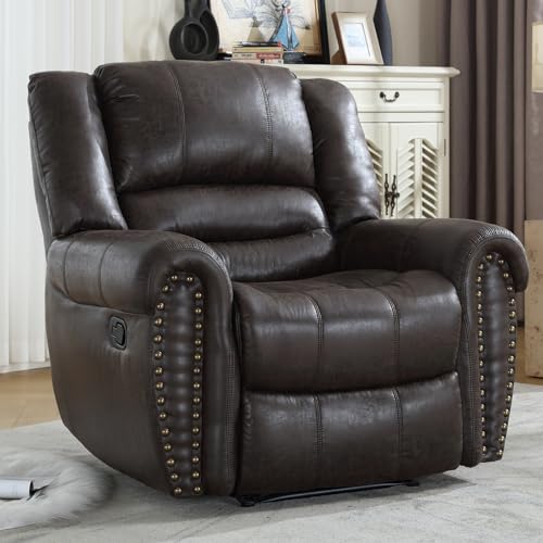 Image of CANMOV Leather Recliner Chair, Classic and Traditional Manual Recliner Chair with Comfortable Arms and Back Single Sofa for Living Room, Dark Grey