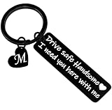 Nimteve Gifts For Men Drive Safe Handsome Mens Gifts For Him Dad Husband Boyfriend Gifts Initial Drive Safe Keychain (M)