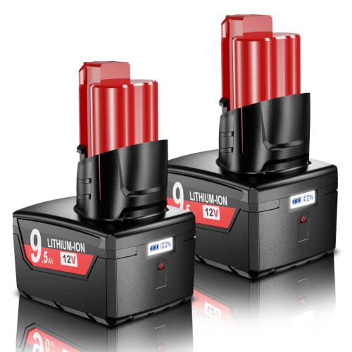 Image of 2Pack 9.5Ah Replacement for Milwaukee M12 Battery with LCD Display Compatible with Milwaukee 12V Battery 48-11-2401 48-11-2402 48-11-2411 48-11-2420 Cordless Power Tools