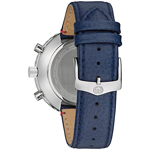 Image of Bulova Men's Archive Series 'Chronograph C' 6-Hand Chronograph High Performance Quartz Stainless Steel Watch with Blue Leather Strap Style: 96A283