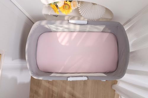 Image of Onacosht 100% Organic Cotton Bassinet Sheets Compatiable with ANGELBLISS Baby Bassinet Bedside Sleeper, 2 Pack Jersey Knit Fitted Sheet for Baby Boy and Girl, Pink and Light Grey