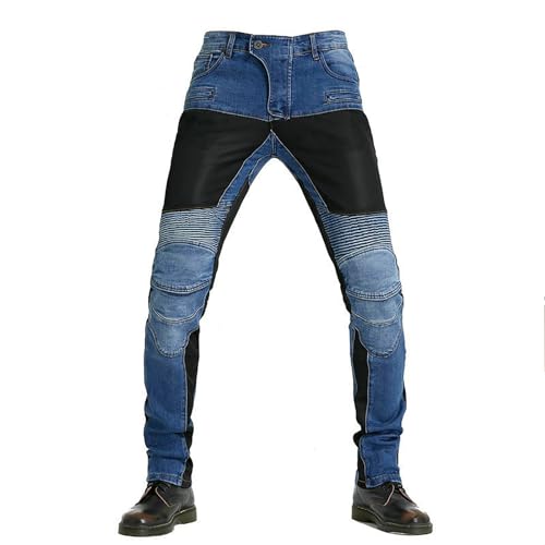 CFlong Motocicleta Pantalones protección para Hombres/Mujeres, Motocicleta Jeans Transpirable Kevlar Ajuste Recto con extraíble Proteger Almohadillas para Carreras Bicicleta (Blue,XL)