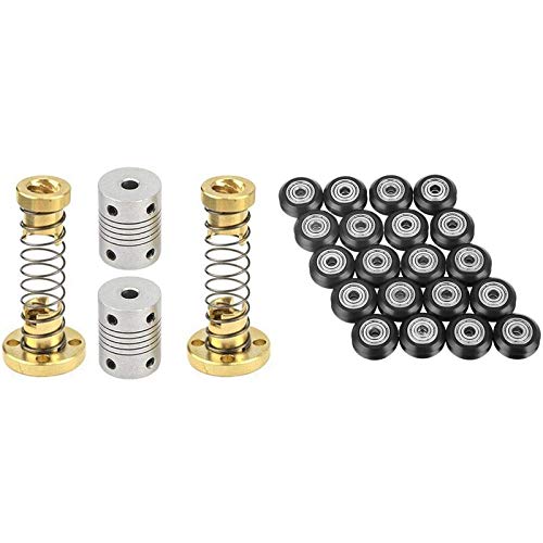 Lysee 3D Printer Parts & Accessories - T8 Anti Backlash Spring Loaded Nut (2Pcs)5mm to 8mm Stepper Motor Coupler(2PCS) with 20Pcs V-Shape Groove Wheel - (Color: As Shown)