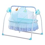 Baby Cradle Electric Swing 5 Speed Stand Crib Auto Rocking Chair Bed with Remote Control Infant Musical Sleeping Basket for 0-18 Months Newborn Babies (Blue)