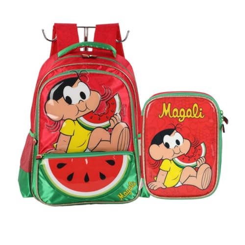 Kit Mochila e Estojo Turma da Mônica Vermelho