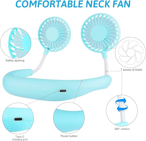 Image of ITSHINY Bladeless Neck Fan, Portable Neck Fan, Cooling Hanging Neck Fan, 4000mAh Mini Cooling Fan, Personal Neck Fans Rechargeable with 3 Speeds LED Light for Women Man Home Office Travel Outdoor